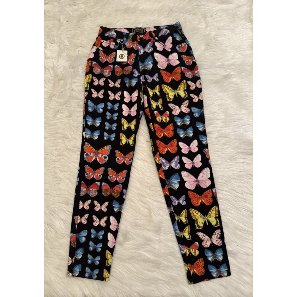 Versace Jeans Couture New Butterfly Print Denim Jeans Multicolor 1995 Vtg 33